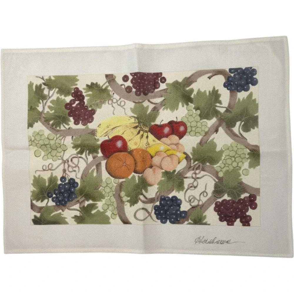 Vintage Heishman Oversized Fruit Grapevine Hand Painted Needlepoint Canvas 1990s